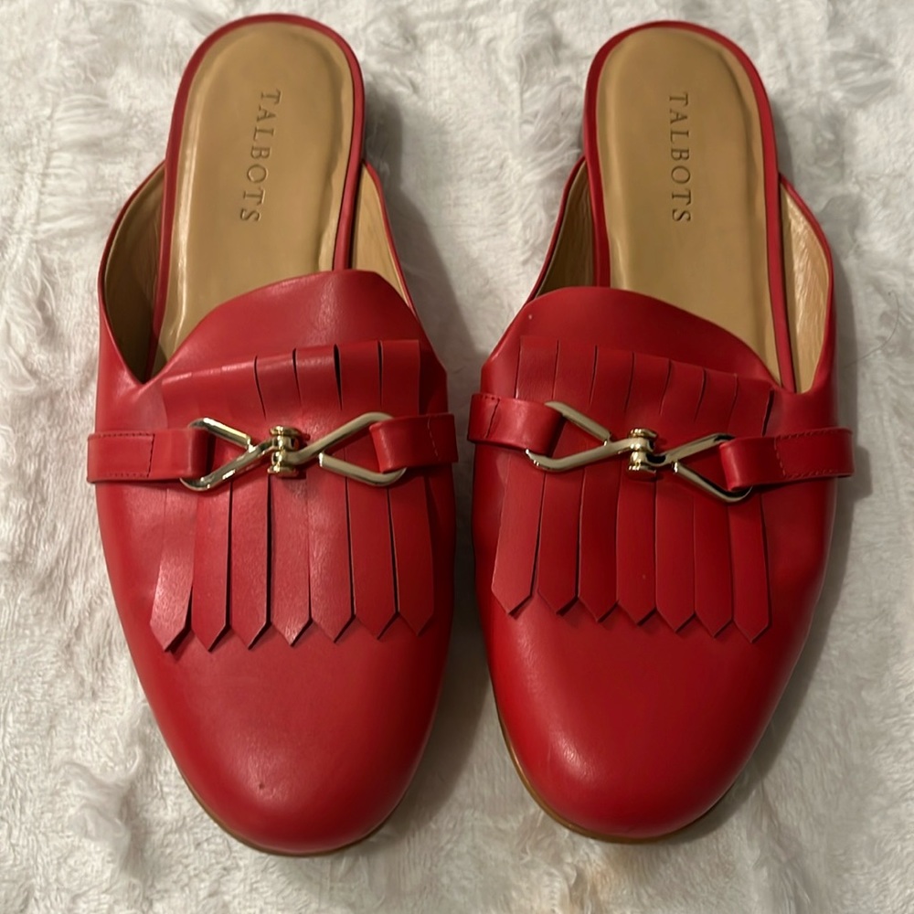 Talbots Cassidy Mule Leather Fringe Red Women's 10M